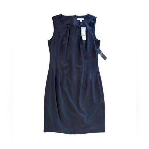 NWT New York & Company Women's Size 4 Black Sheath Dress Pleated Neck ($69.95) - Picture 1 of 14